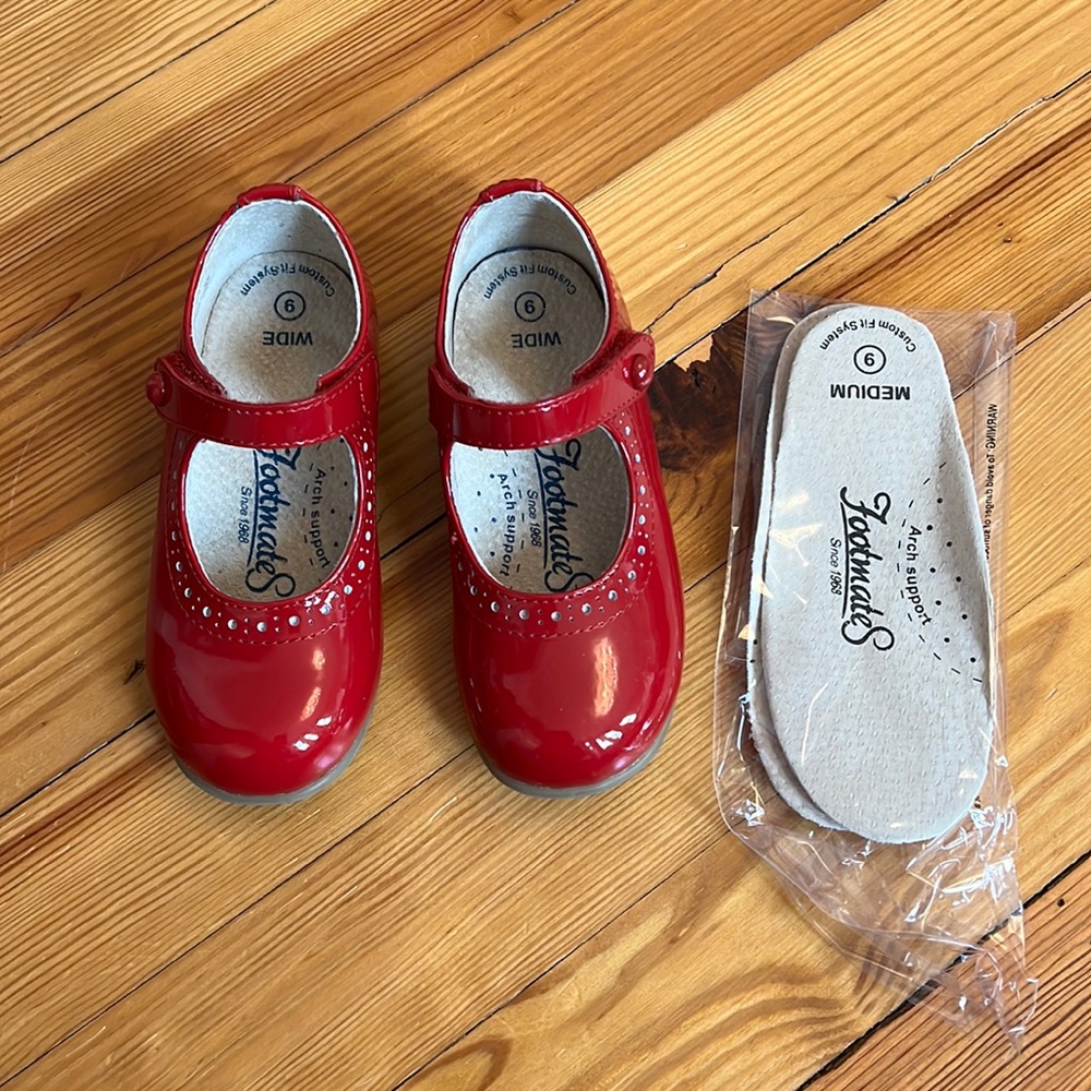 Little girls red patent Footmates shoes